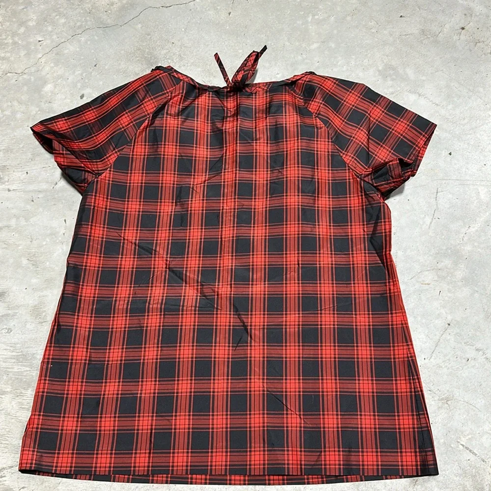J. Crew Plaid Eliza Tee Short Sleeve Blouse 100%‎ Silk Size 8 / Ww-27